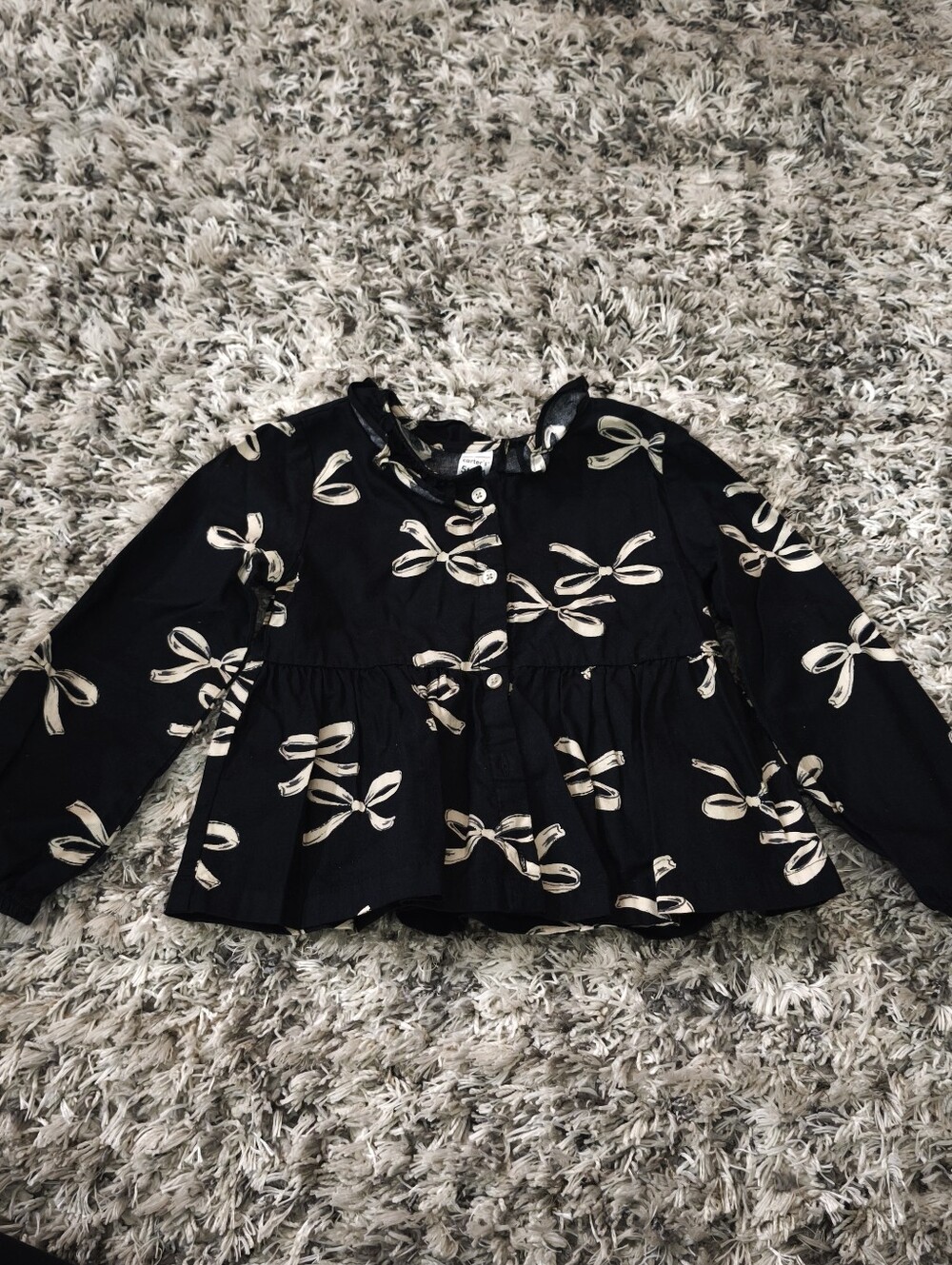 Carter’s Girls 5T Black Cream Bow Print Long Sleeve Peplum Top
